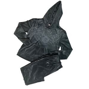 Juicy Couture Charcoal Gray Velour Women's Matching Bling Hoodie & Joggers Set